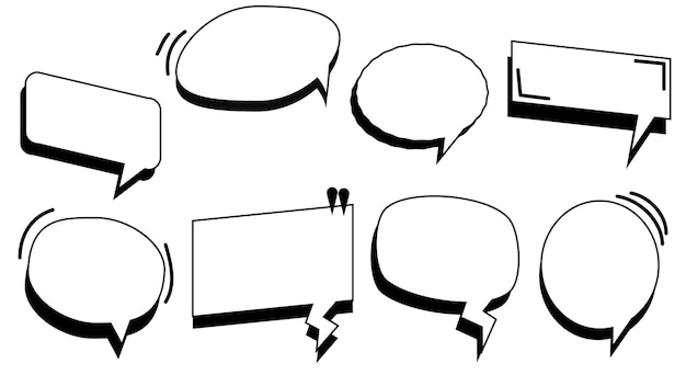 Set of blank white speech bubbles conversation box frame talk thinking balloons thought bubble