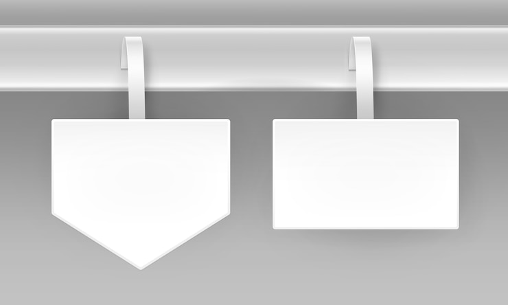 Vector set of blank white square arrow papper plastic advertising price wobbler front view isolated on background