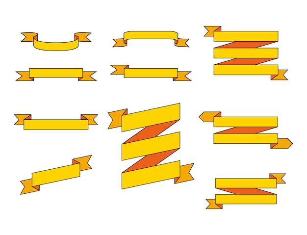 Set of blank yellow cartoon ribbons