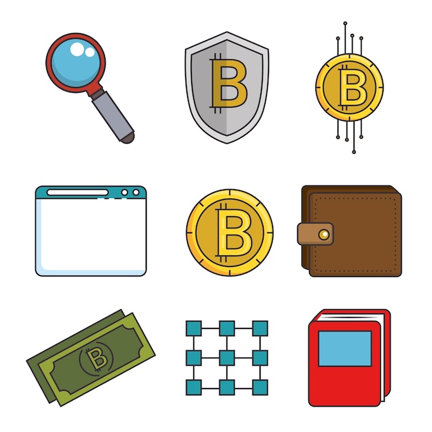 Vector set of blockchain and bitcoin technology icon