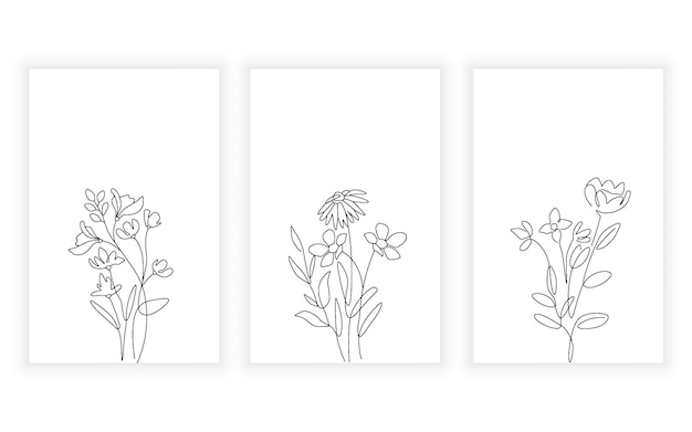 Set bloemen en botanische lijntekeningen ononderbroken lijn voor logo-ontwerp