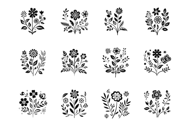 Vector set bloemensilhouet