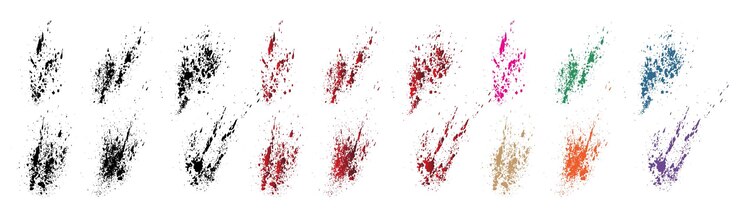 Vector set of blood drops and splatter isolated black red orange purple wheat green color brush stroke