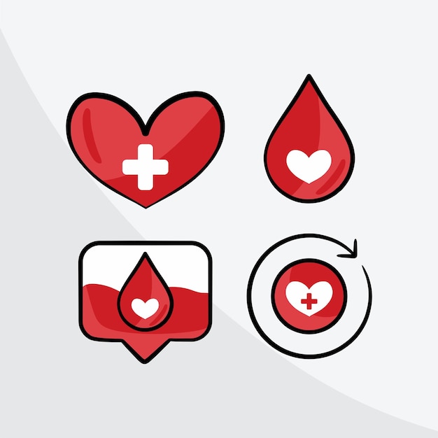 A set of blood and heart icons