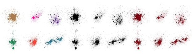 血の塗料の質感のセット ブラッシュストローク 黒 緑 赤 紫 青 ピンクの色 背景のドロップ