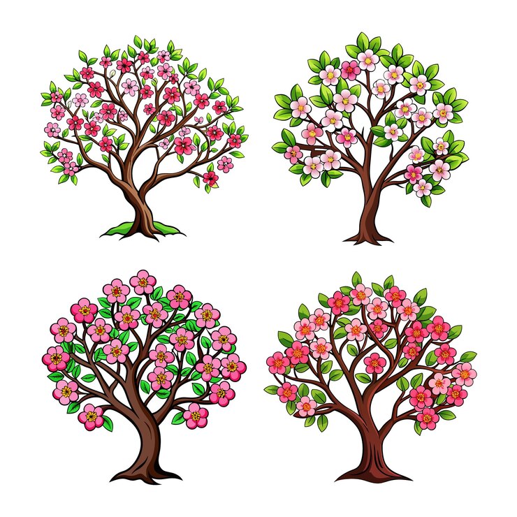 Vector set of blooming fruit tree clipart vector perfect for spring themed artistic designs