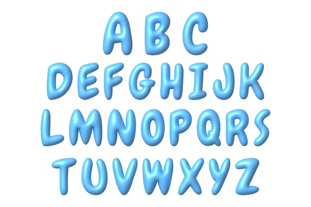 Vector set of blue 3d letters icons cute metallic cartoon font 3d realistic vector design element