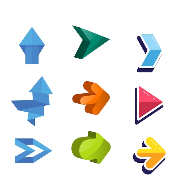 Set of blue arrow stickers with shadow