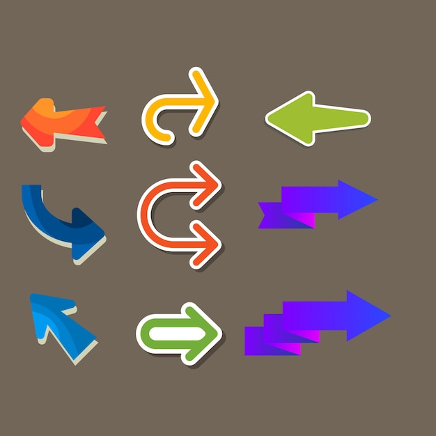 Set of blue arrow stickers with shadow