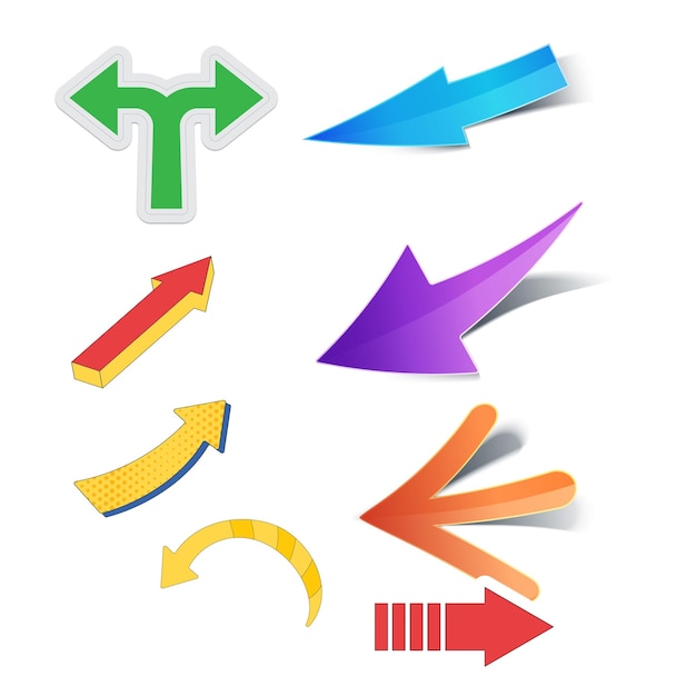 Set of blue arrow stickers with shadow