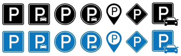 Set of blue and black parking signs