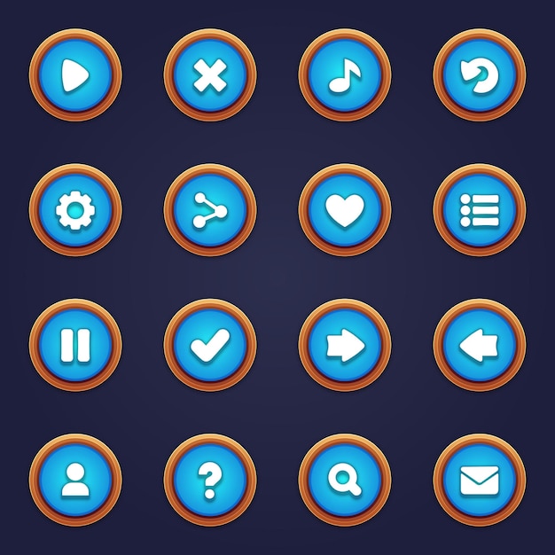 set of blue buttons for mobile games game blue interface cartoon ui buttons set ui elements