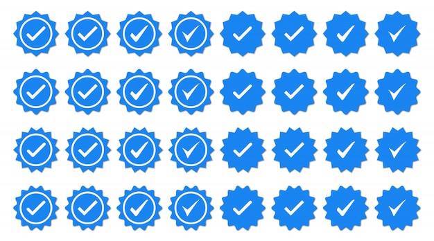 Vector set of blue check mark badge icons. profile verification icons