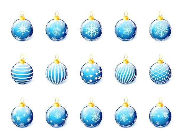 Set of blue Christmas balls isolated on white background