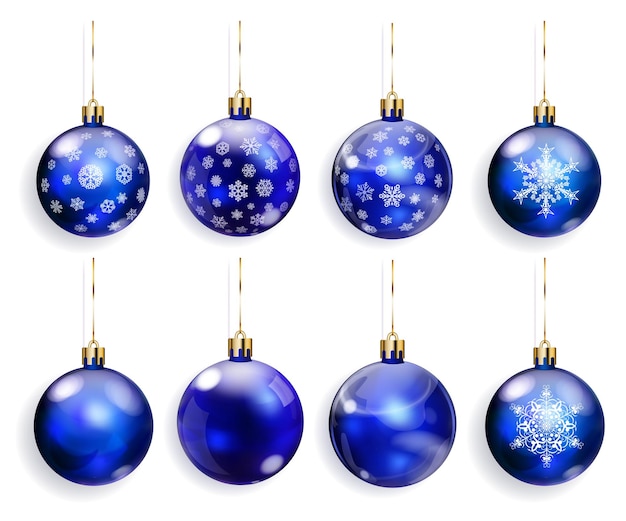 Set of blue Christmas balls with snowflakes