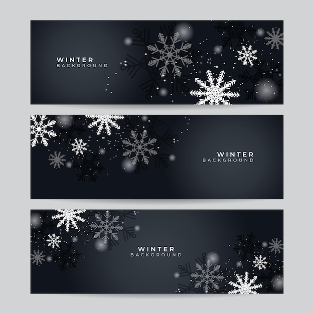 Set of blue christmas banner with snowflakes. merry christmas and happy new year greeting banner. horizontal new year background, headers, posters, cards, website. vector illustration