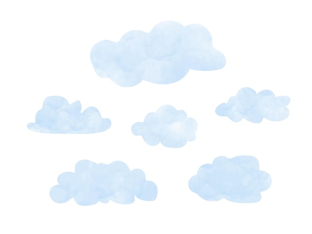 A set of blue clouds on a white background