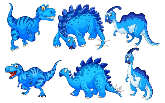 Set of blue dinosaur cartoon character