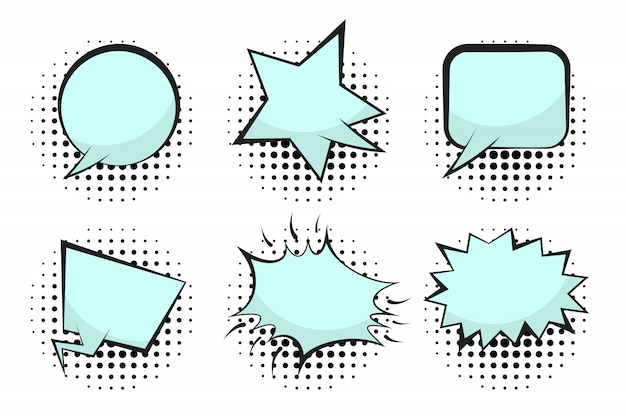 Vector set of blue empty retro comic speech bubbles