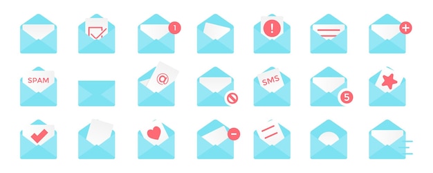 Set of blue envelope mail message Vector illustration
