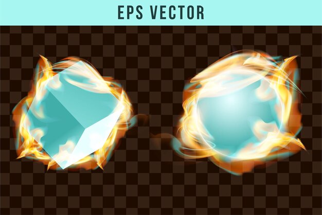 Set of blue fire object isolated vector illustration burn light effect