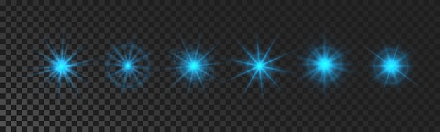 Set of blue glowing sparkling stars