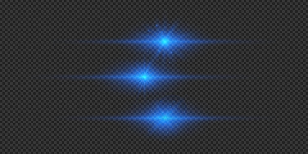 Set di effetti luminosi orizzontali blu dei flares delle lenti