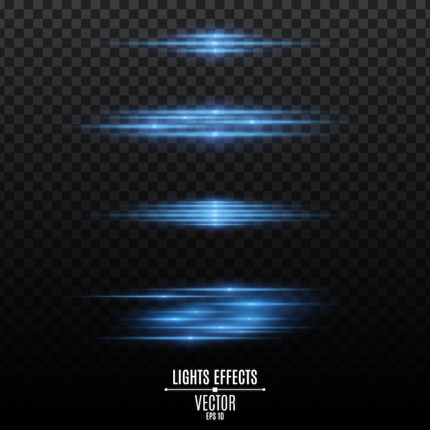 Set of blue light effects on a transparent background.