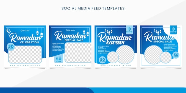 Set di modelli di banner quadrati di alimentazione ramadan luce blu che è possibile modificare. perfetto per la carta ramadan,