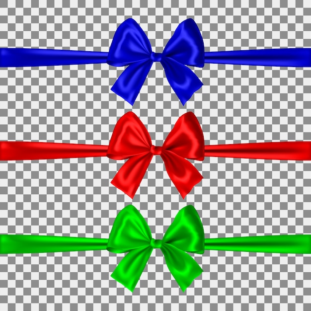 Vector set of blue, red and green bows isolated