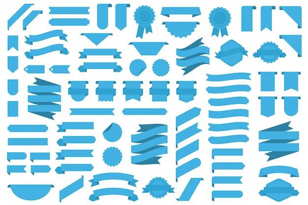 Vector set blue ribbons, badges and medals