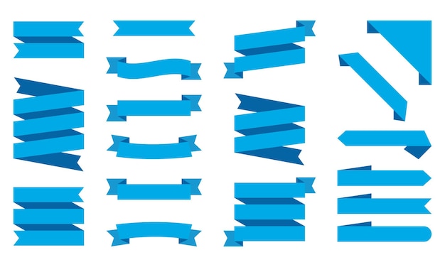 Set blue ribbons banners isolated on white background Illustration set of blue tape