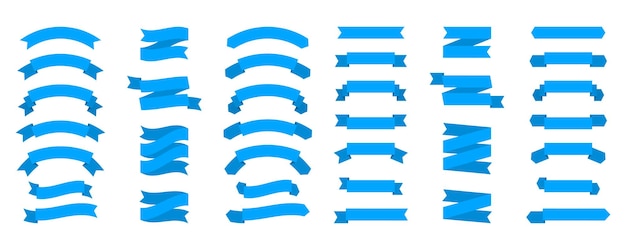 青いリボンのセット シンプルなリボン コレクション 広告とマーケティング プロモーションのバナー 割引とオファー フォームの曲線の線形装飾 リボン ストライプ テンプレート セット