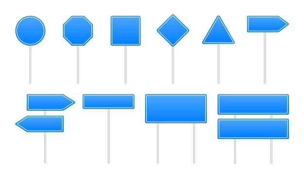 Set of blue road signs. Street signs. 