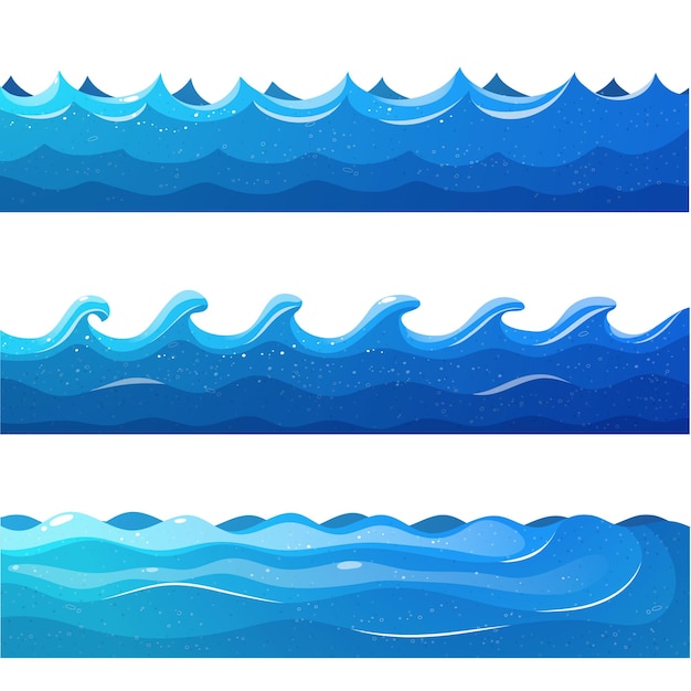 Set of blue sea waves border vector Illustration