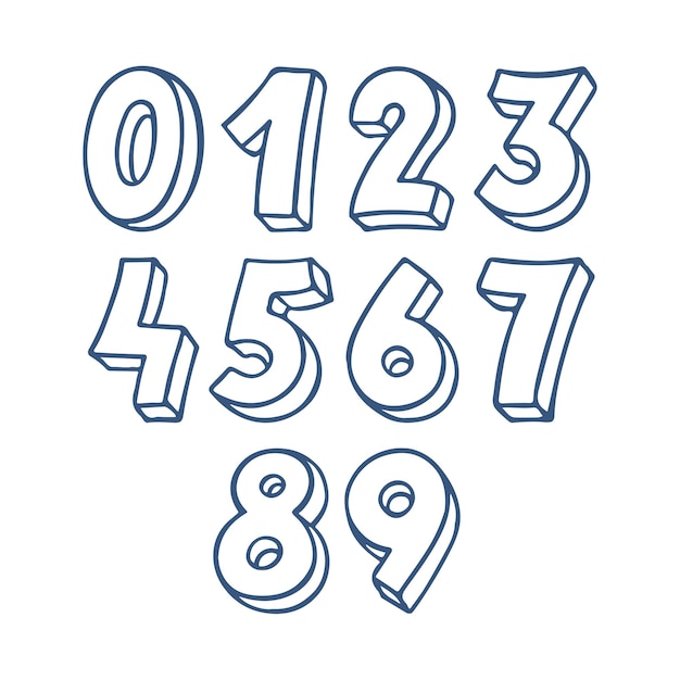 Vector set of blue sketch numbers. hand-drawn illustration