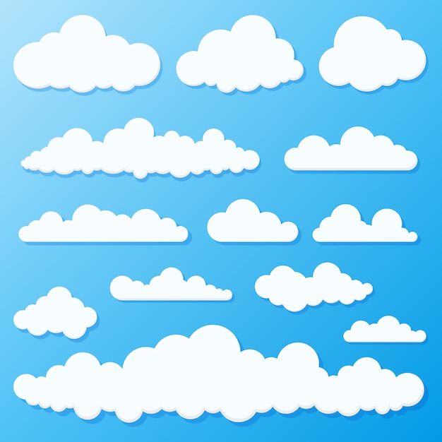 Vector set of blue sky and clouds.