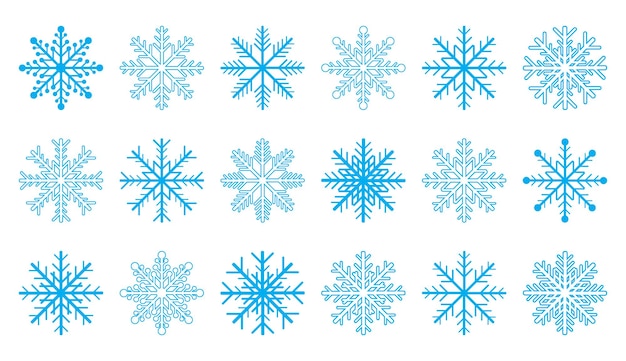 Set di fiocchi di neve blu isolati su sfondo bianco illustrazione vettoriale