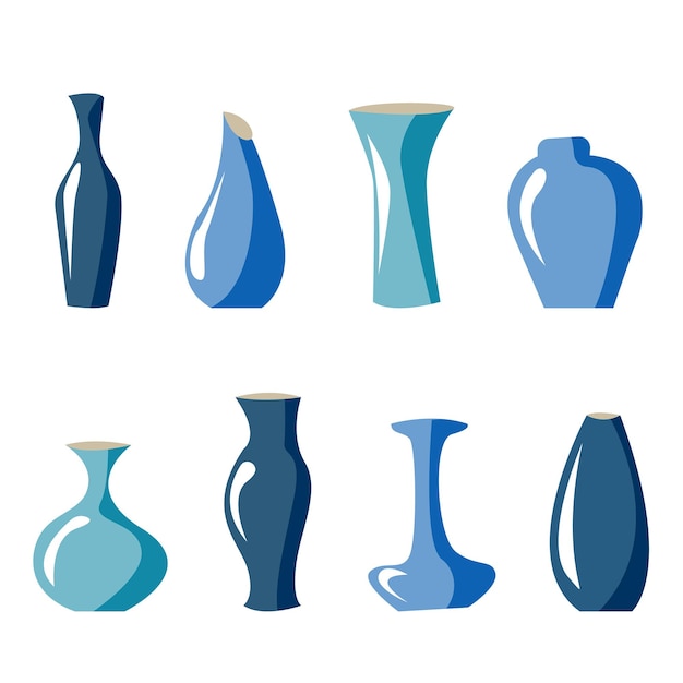 set of blue vases abstract flower vase interior crockery stock vector illustration