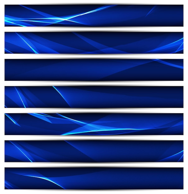 Vector set of  blue vector banners template or website headers with abstract wavy background