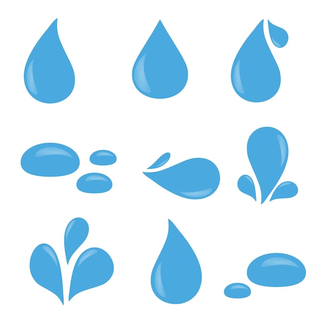 Set di icone vettoriali goccia d'acqua blu