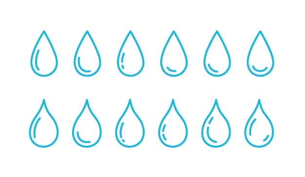 Set of blue water drops splash drips of paint pouring water spray icons