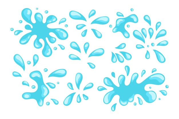 Vector set of blue water drops and splashes on a white background clipart set vector