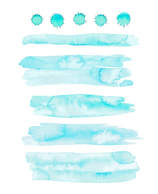 Vector set of blue watercolor brush stroke and drop