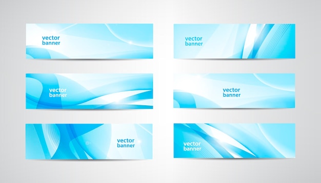 Vector set of blue wavy banners