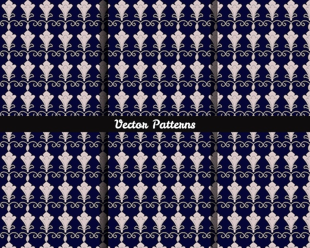 A set of blue and white patterns with the words vector patterns.