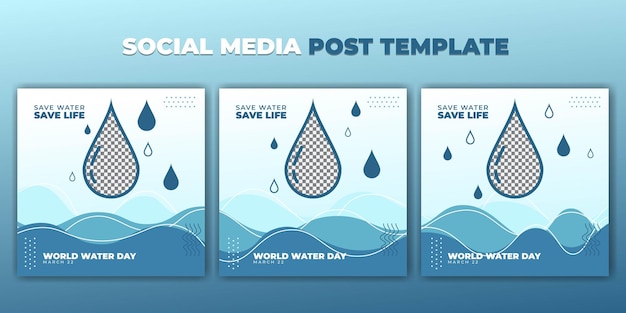 Set of Blue and white social media template for world water day design with Blue abstract design