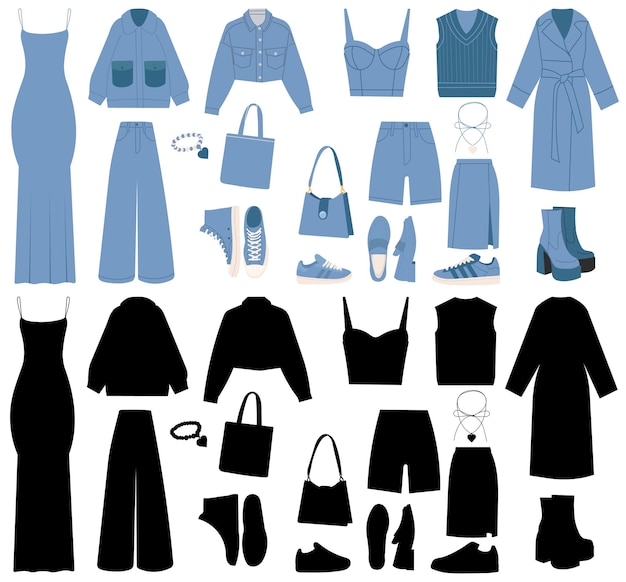 set of blue womens clothing on a white background vector