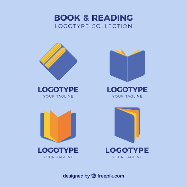 Vector set of blue and yellow logos with books