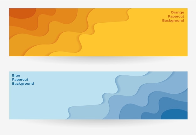 set of blue yellow wave papercut banner design template